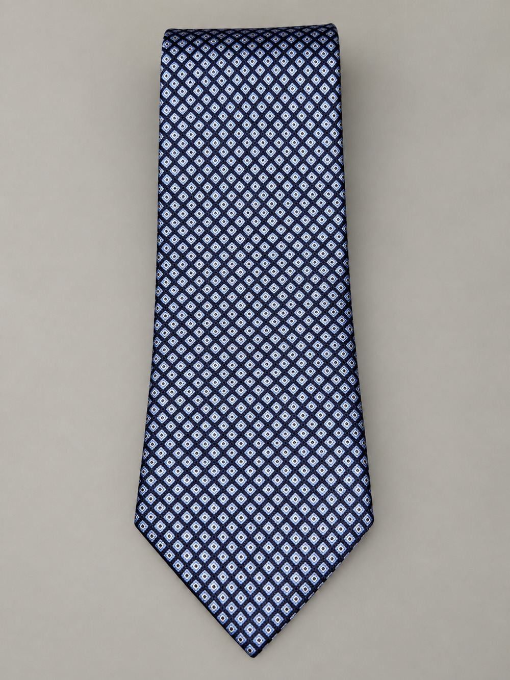 John Kochis New York Men’s Silk Tie Navy Blue Geometric Diamond Pattern Necktie